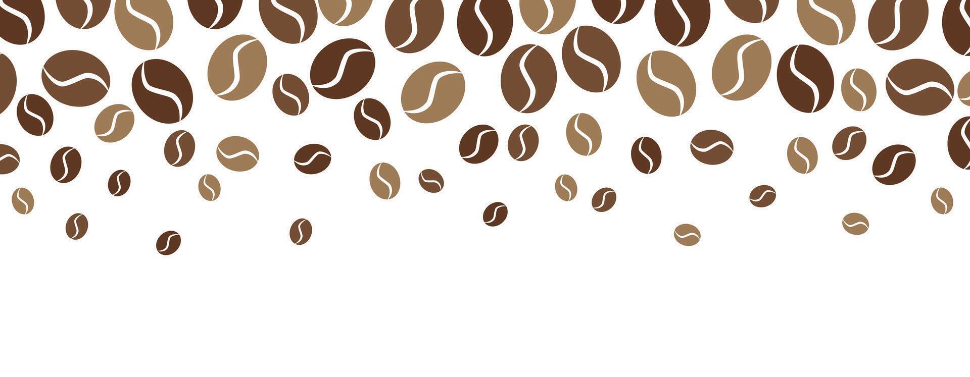Frame of aromatic coffee beans on a white background. Banner, greeting card, poster. Coffee beans are falling vector