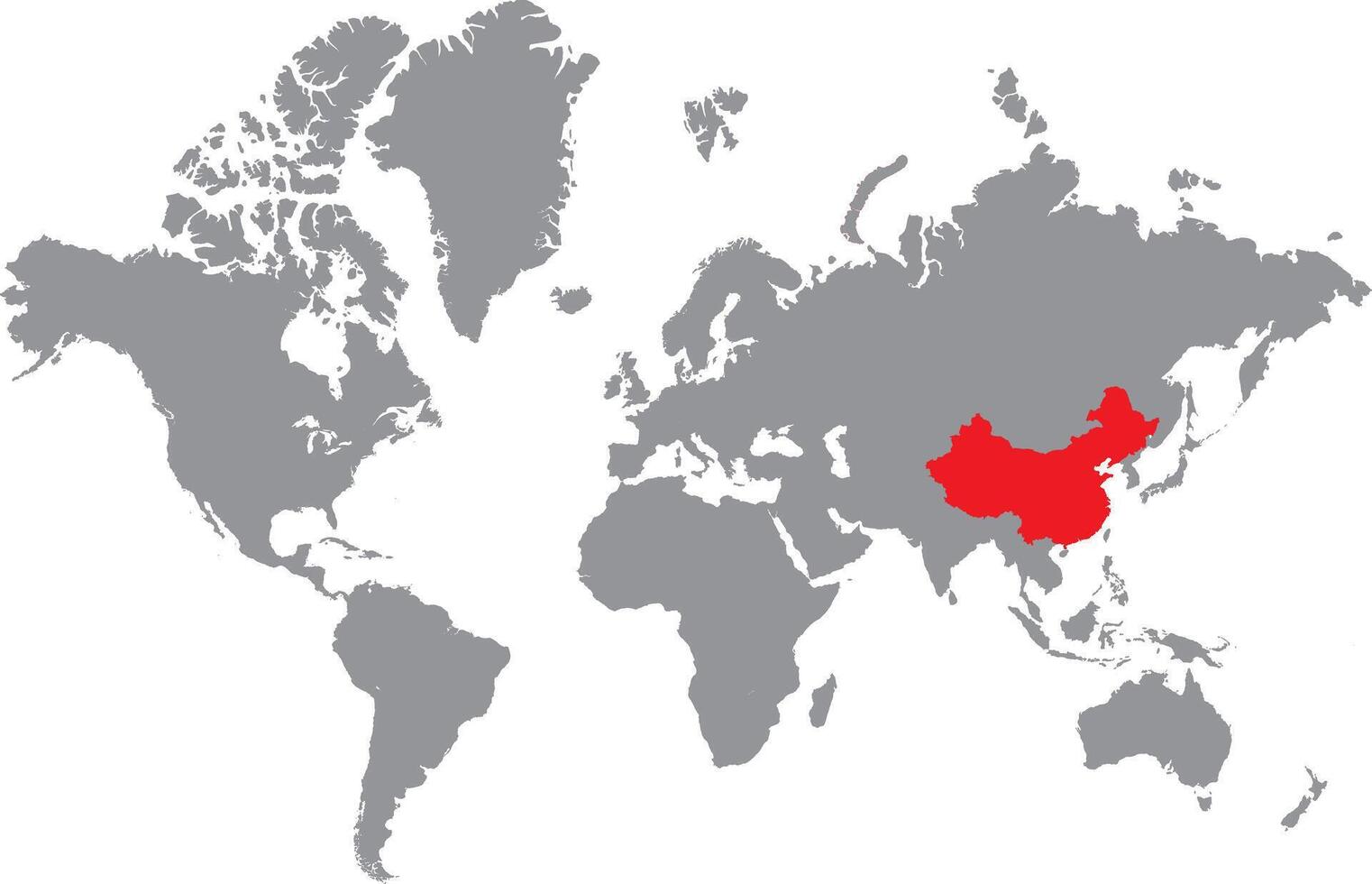 Illustration of China map highlighted red on grey world map on white background vector