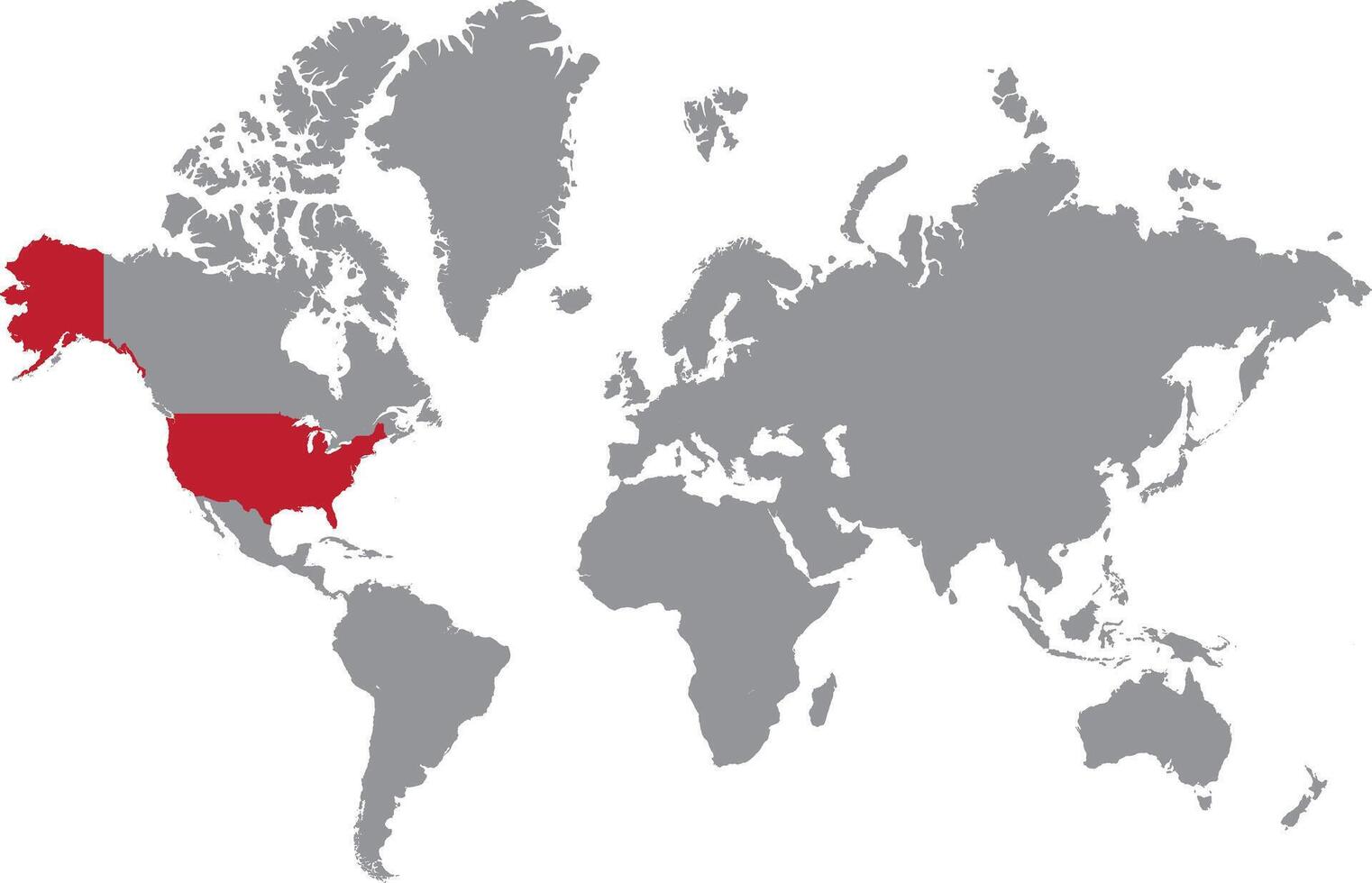 Illustration of USA map highlighted in red color on grey world map on white background vector