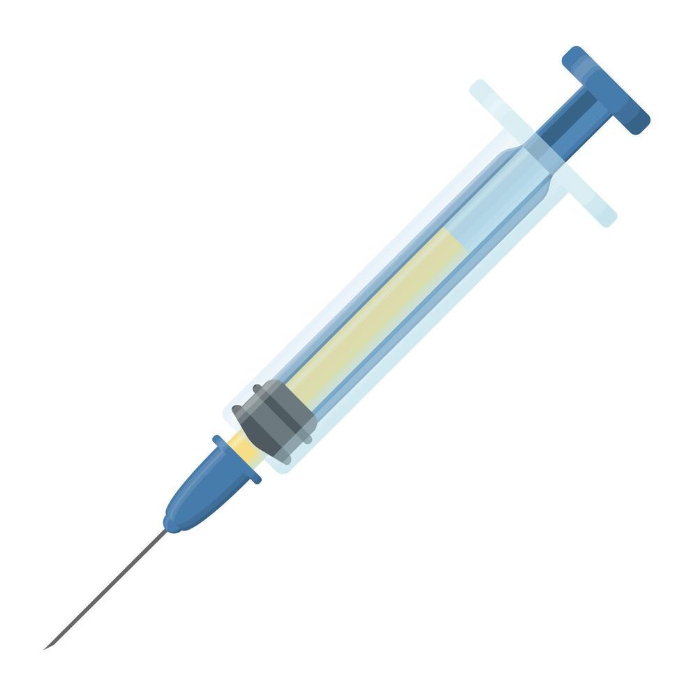 Medical Syringe with Needle and Yellow Liquid for Healthcare and Vaccination vector
