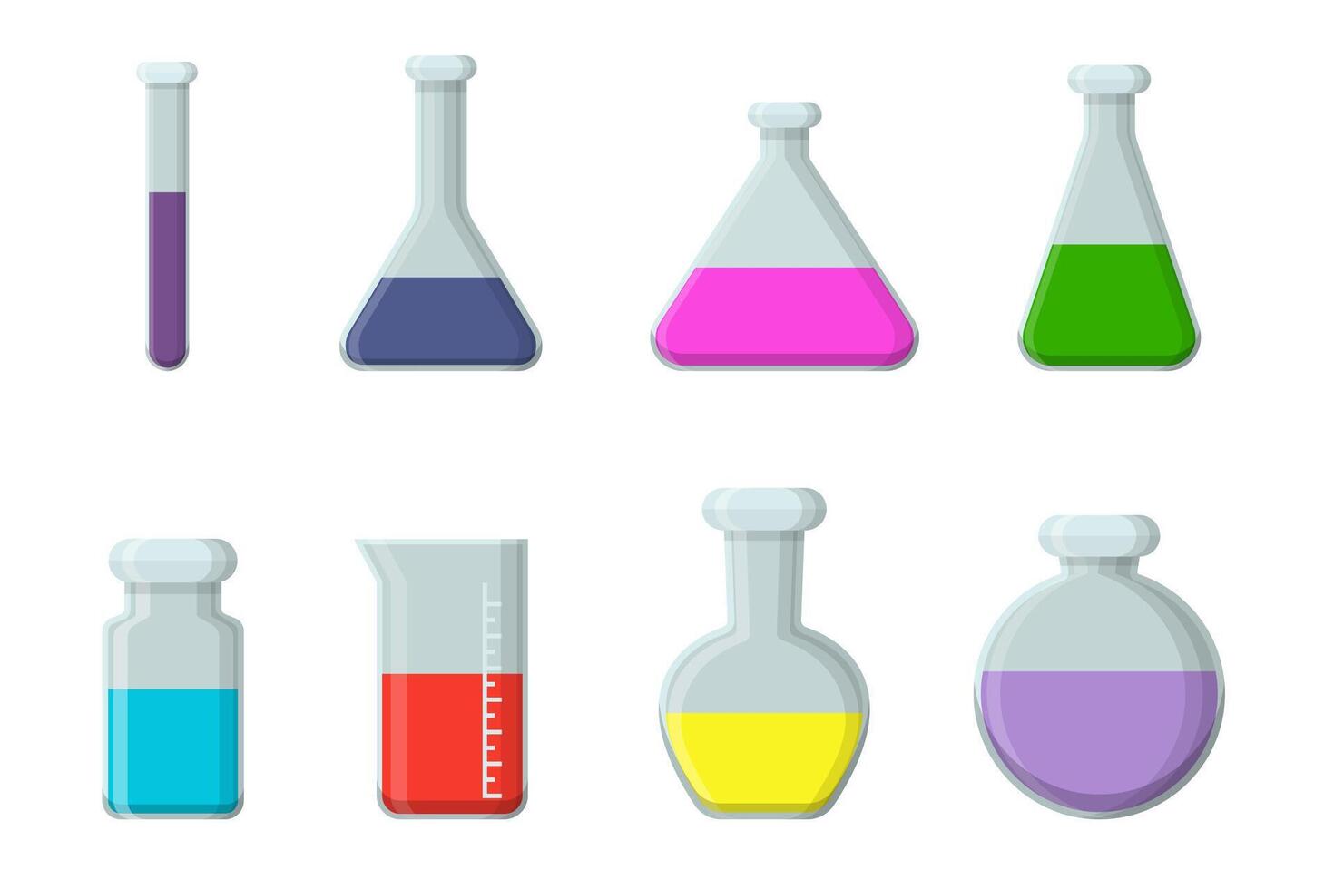 Colorful Laboratory Glassware Set Collection with Different Colorful Liquids vector