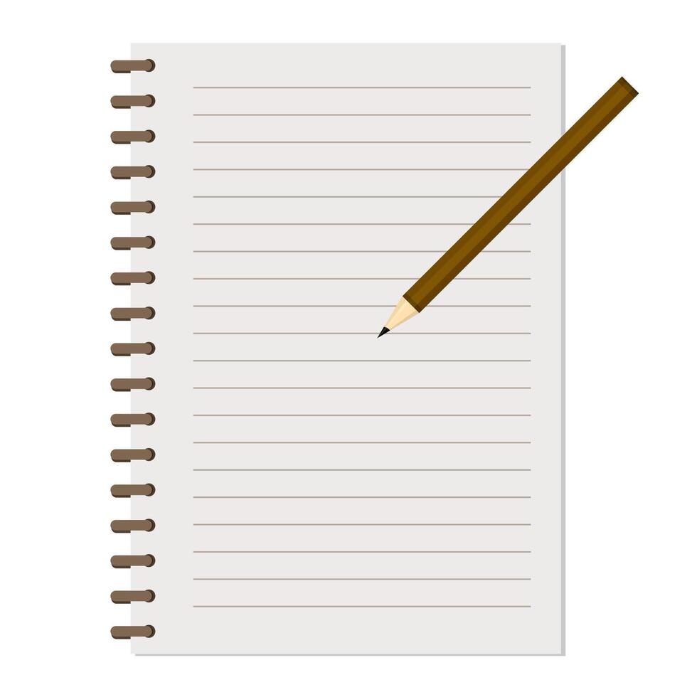 Paper Notebook with Lined Pages and a brown Pencil vector