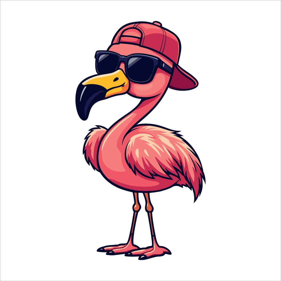 stylish flamingo wearing a backward baseball cap and sunglasses exuding cool and confident energy vector