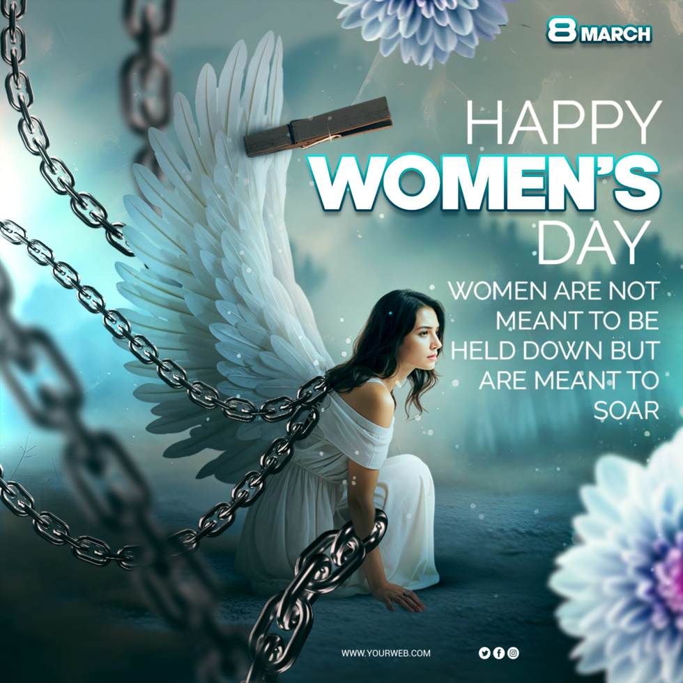 Women day advertisement template with Breaking Barriers and Rising High Womens day greetings psd