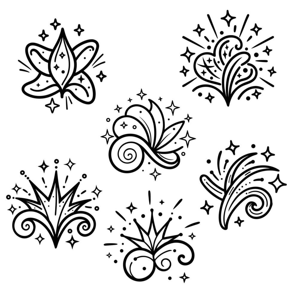 Vibrant fireworks graphic, various creative fireworks, art, celebrations, festival lights, night sky vector