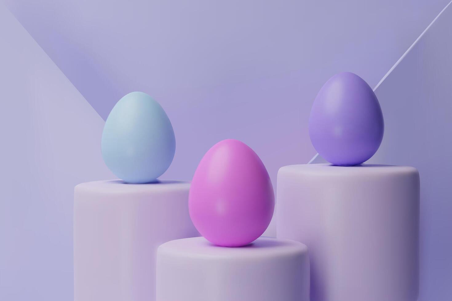 3d render easter three pastel podium, egg banner. Three-dimensional illustration. Greeting poster for celebration, springtime holiday, kids hunt or design for sale advertising. Modern template vector
