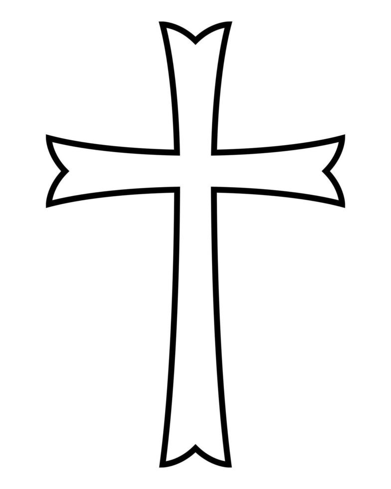 Christian cross, black and white silhouette illustration of religious Latin cross shape, isolated on white background vector