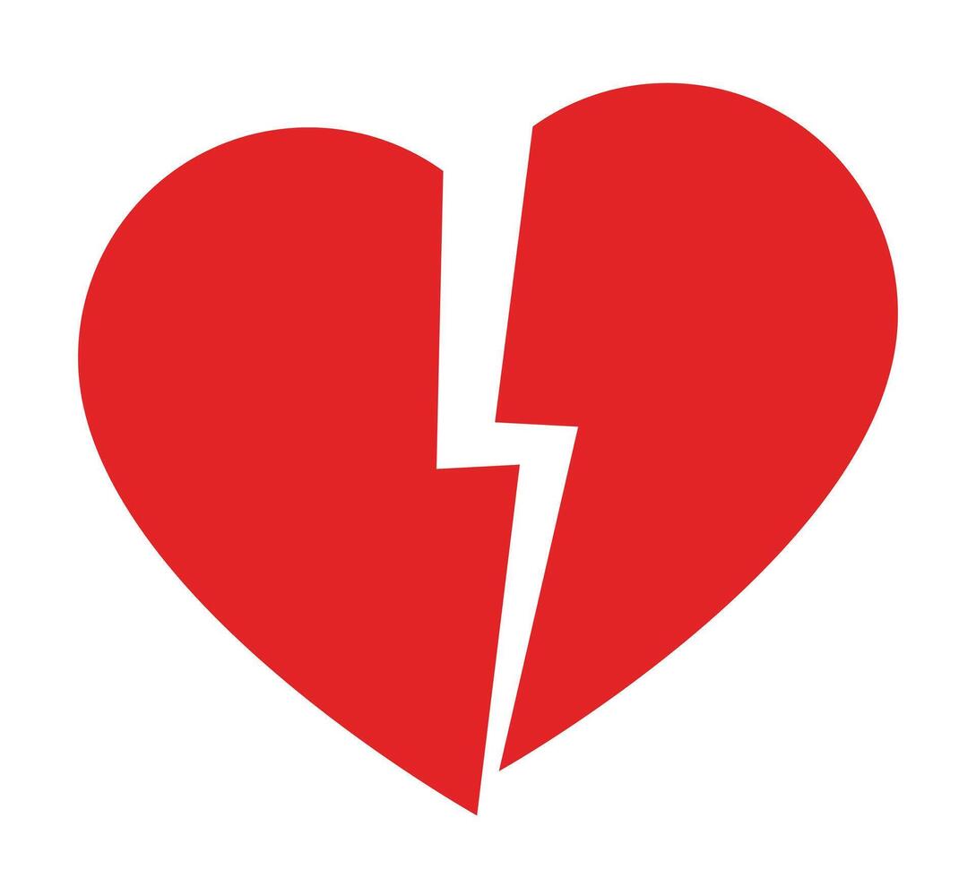 broken heart shape symbol, silhouette illustration of red heart cut in half isolated on white background vector
