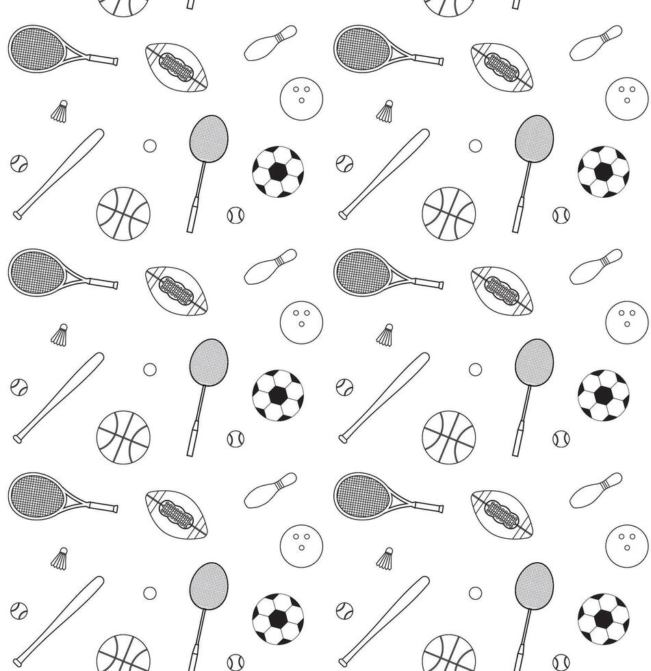 Seamless pattern of flat outline sport equipment vector