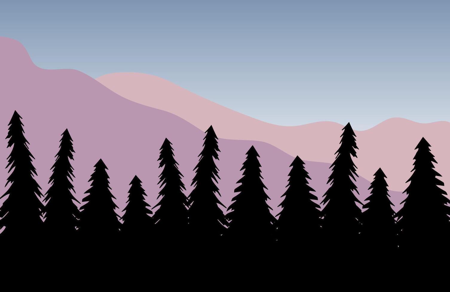 Flat cartoon colored landscape with spruce tree forest and mountain vector