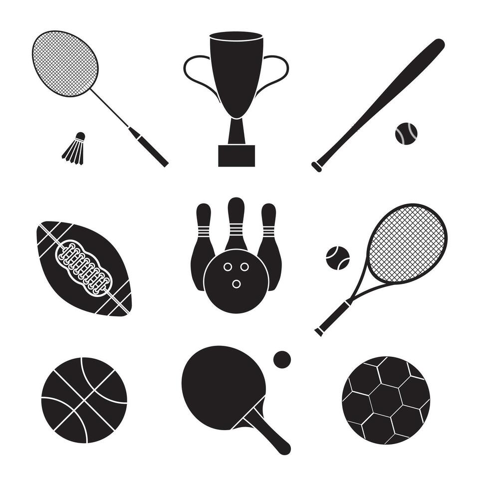 Set bundle of flat outline sport equipment isolated on white background vector