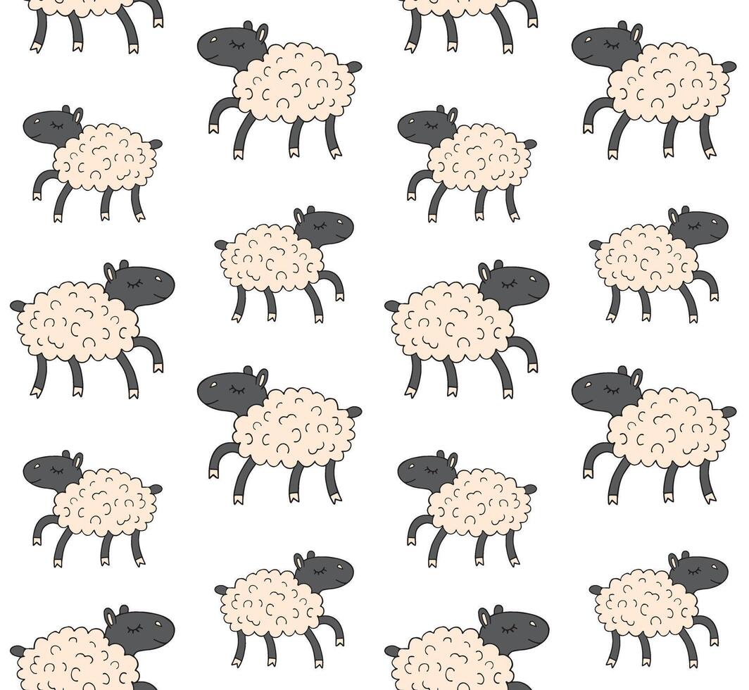 Seamless pattern of doodle sketch running sheep vector