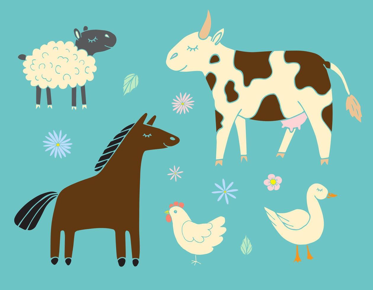 Set bundle of hand drawn farm domestic animals vector