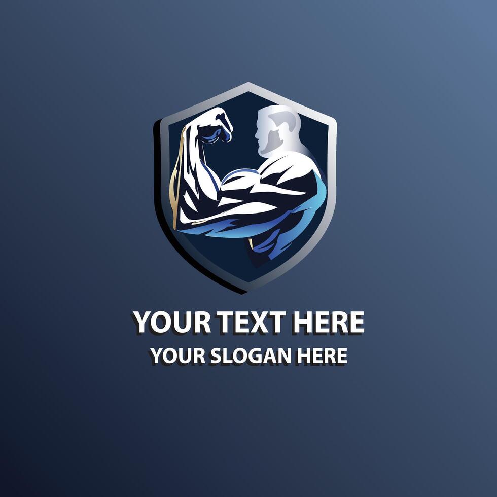 Muscular Shield Logo Design Template with Customizable Text vector