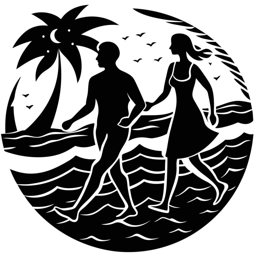 A couple walking on the beach vector