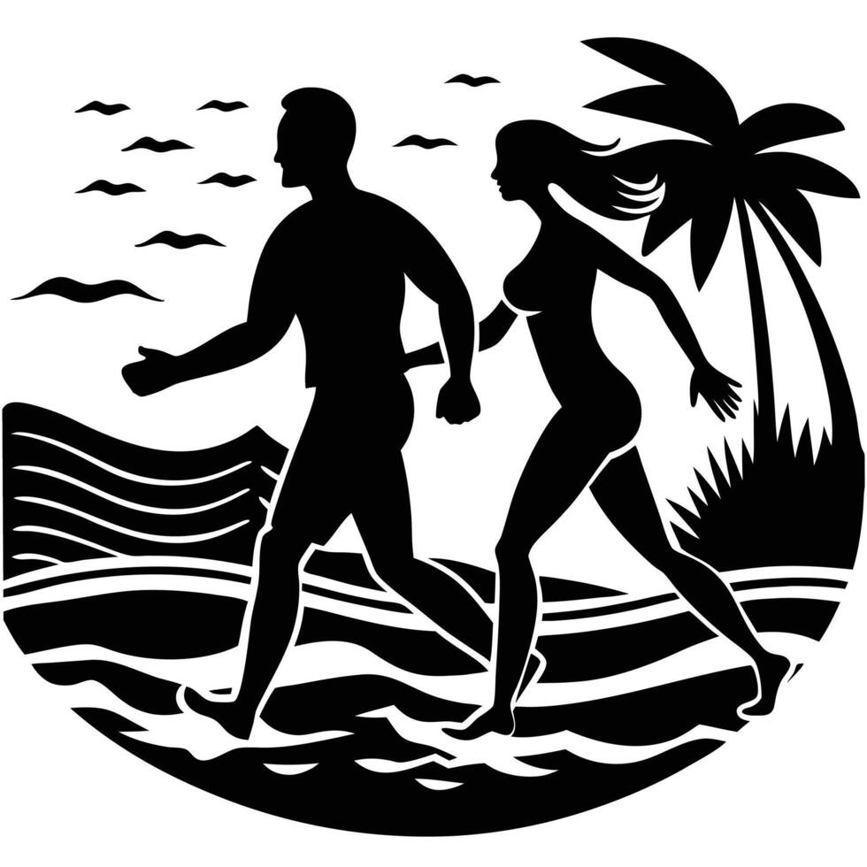 Couple running on the beach vector