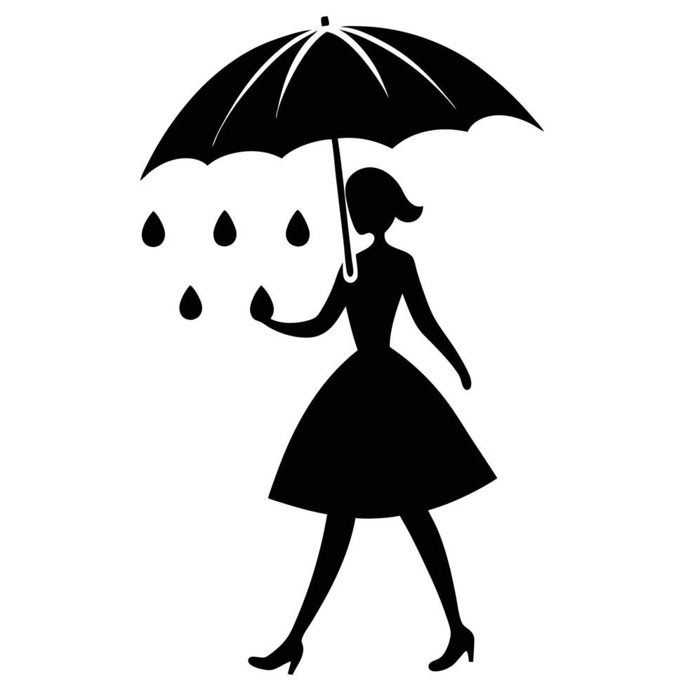 A silhouette of a woman holding an umbrella vector