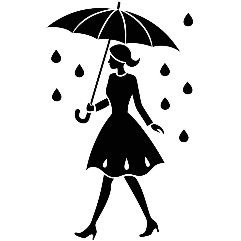 A silhouette of a woman walking with an umbrella vector