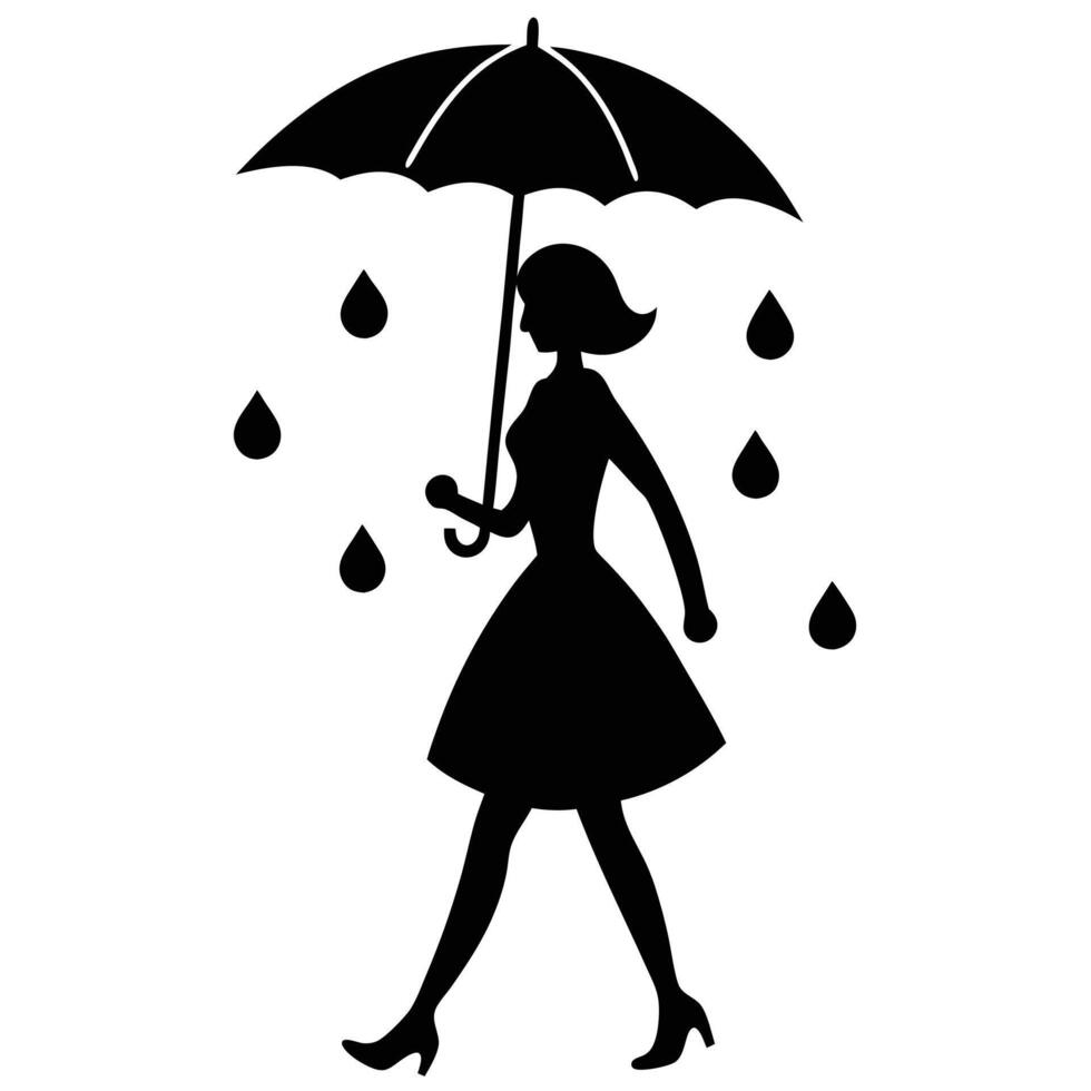 A silhouette of a woman walking with an umbrella vector