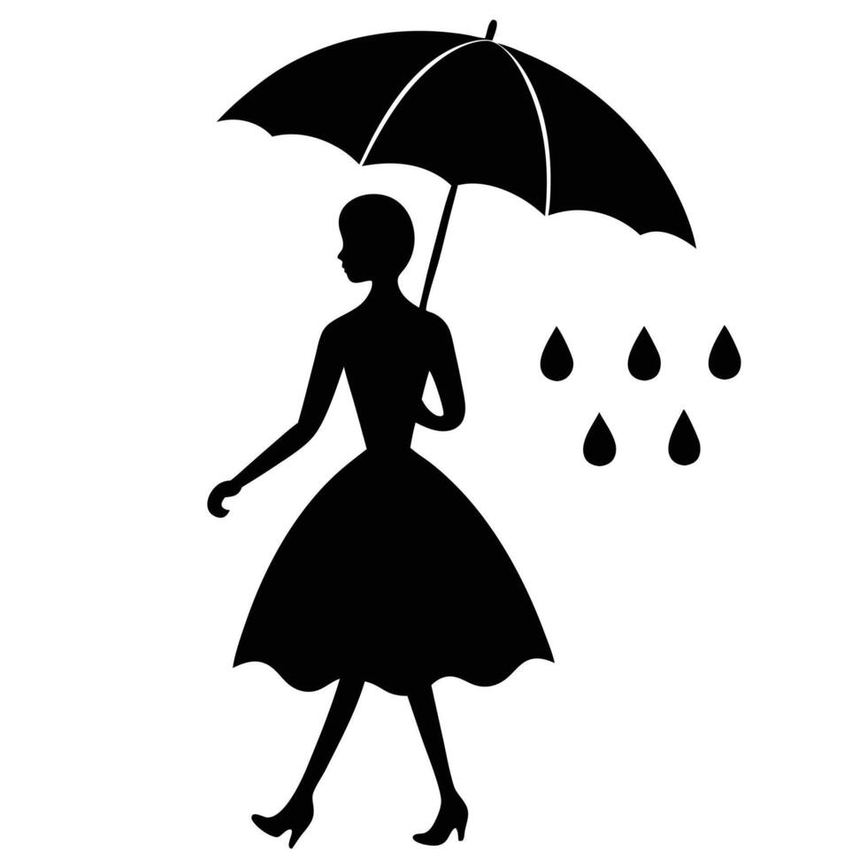 Silhouette of a woman walking with an umbrella vector