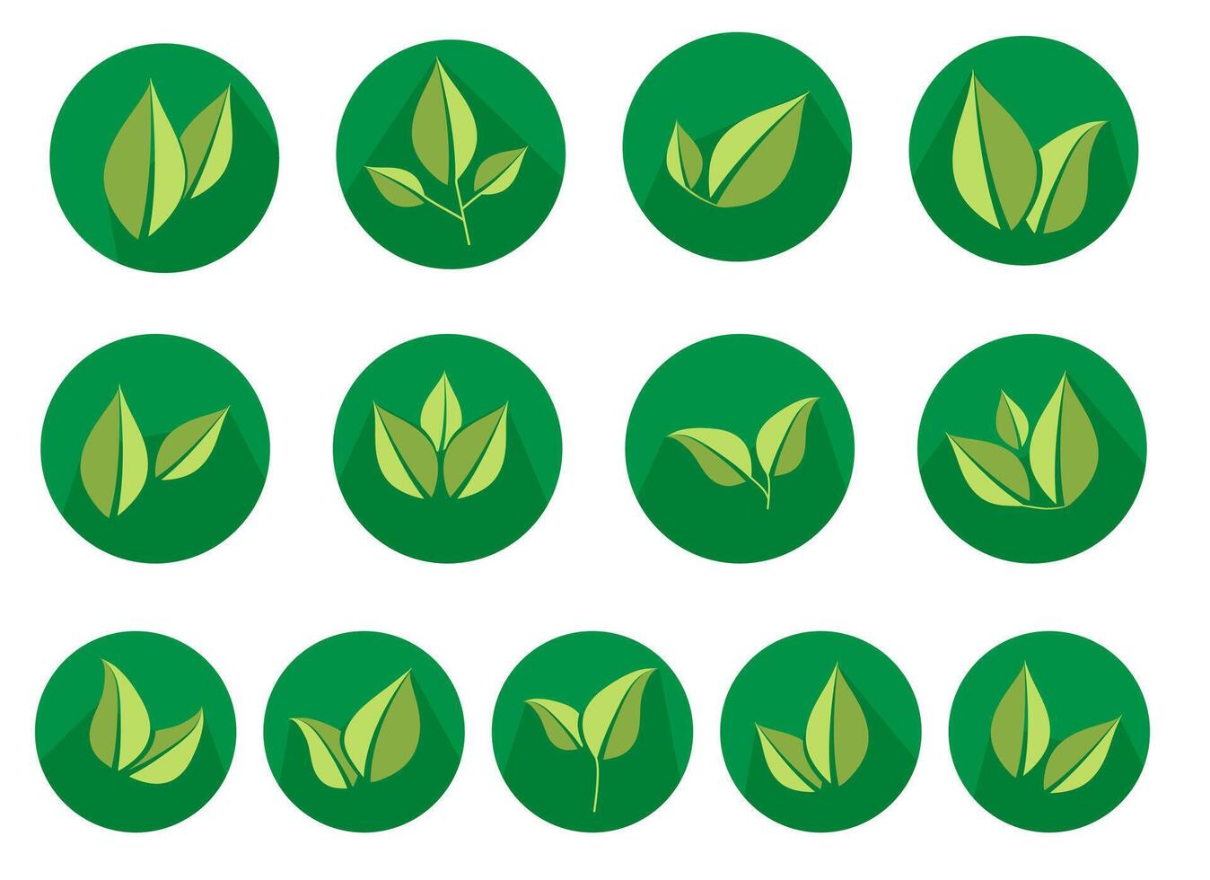 Flat leaves icons with shadow. vector
