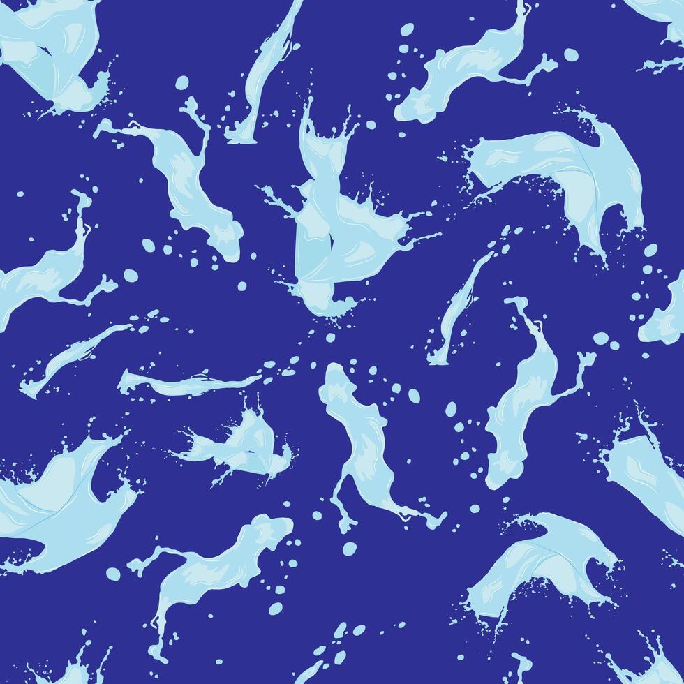 seamless pattern of various splashes of water with on a blue background vector