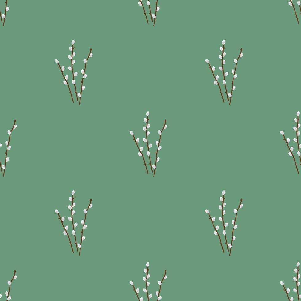 Seamless pattern of willow branches with furry willow-catkins . Easily changeable background color vector