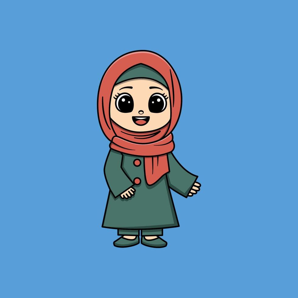 Smiling Girl in Hijab with Green Outfit vector