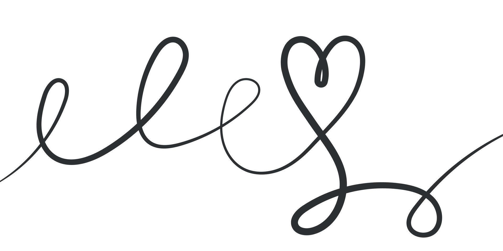 Hand drawn continuous of heart. love nubes art for wedding, birthday. Lineart romantic logo, icon, outline valentine element in trendy doodle style. Coquette illustration on white background. vector