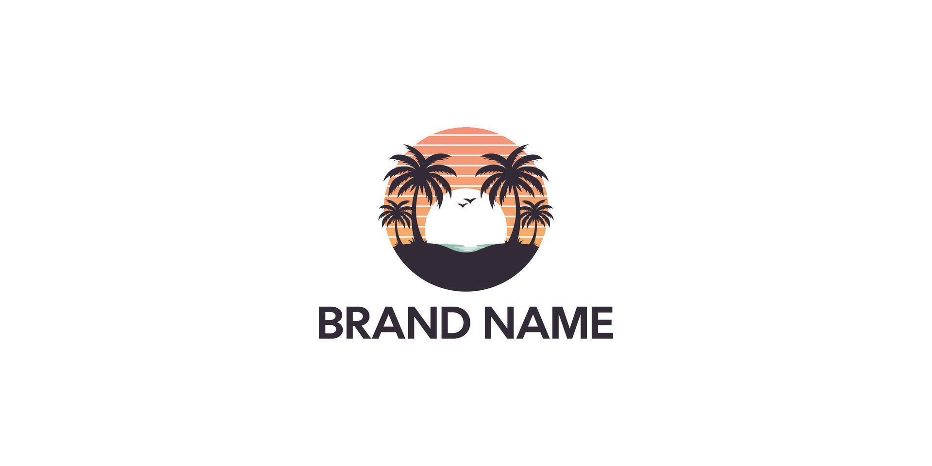 Tropical 80's style Sunset with palm trees Brand Logo vector
