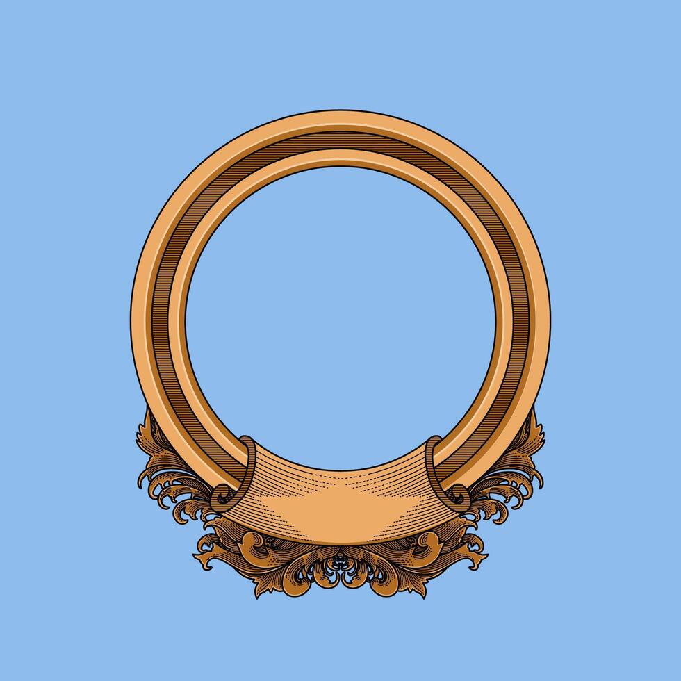 Engraving border oval frame on the wall vector