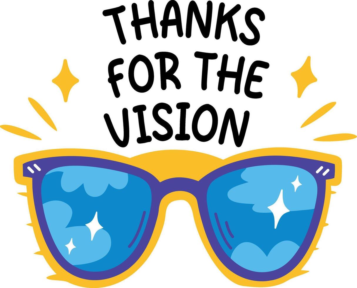 A flat sticker of glasses with thanks for the vision typography vector