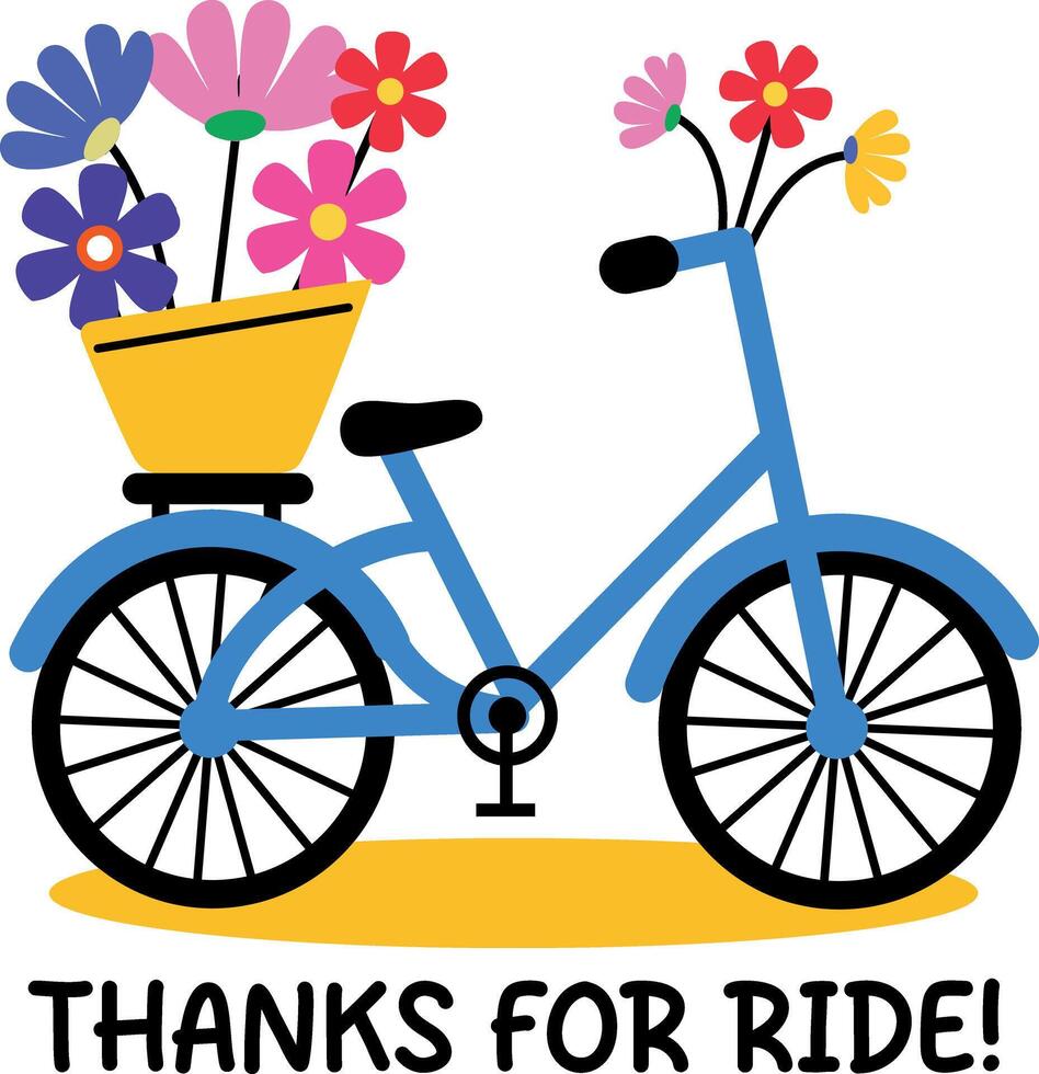A flat sticker of a bicycle with thanks for ride typography vector
