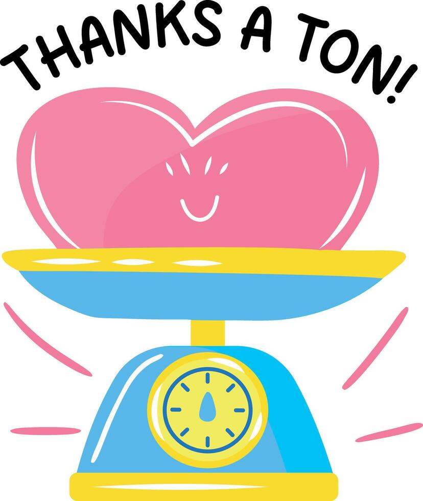 A flat sticker of weight machine with thanks a ton typography vector