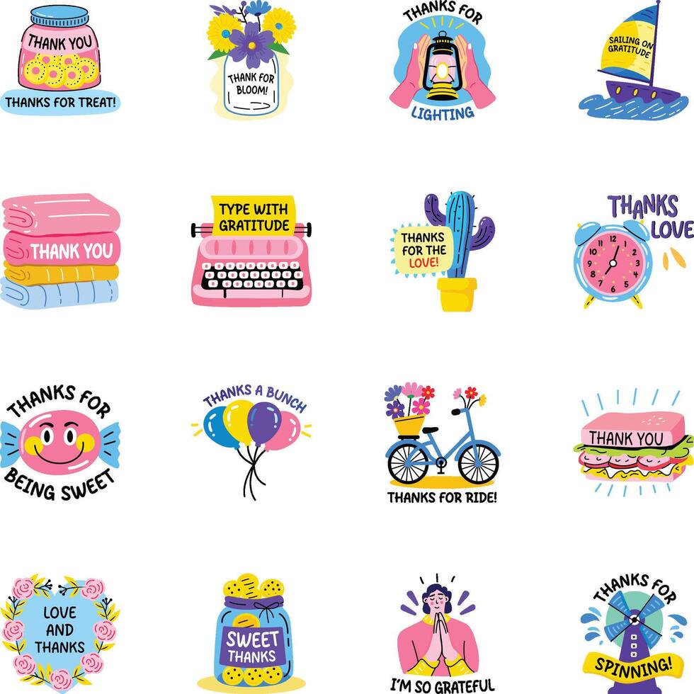 Collection of Flat Style Thank You Stickers vector