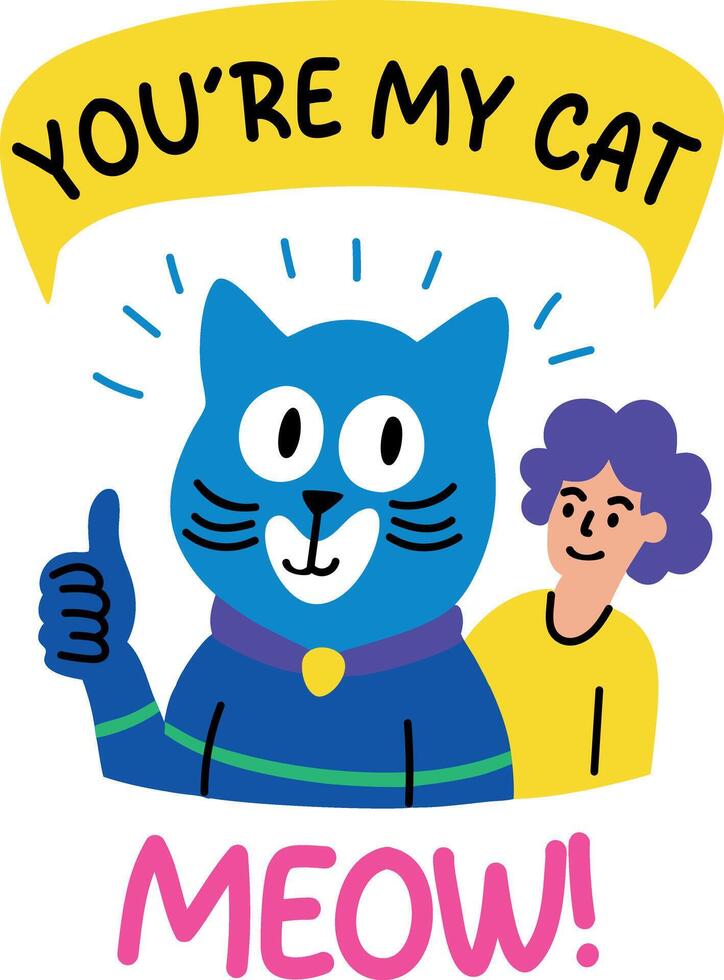 A flat sticker of cat lover with meow typography vector