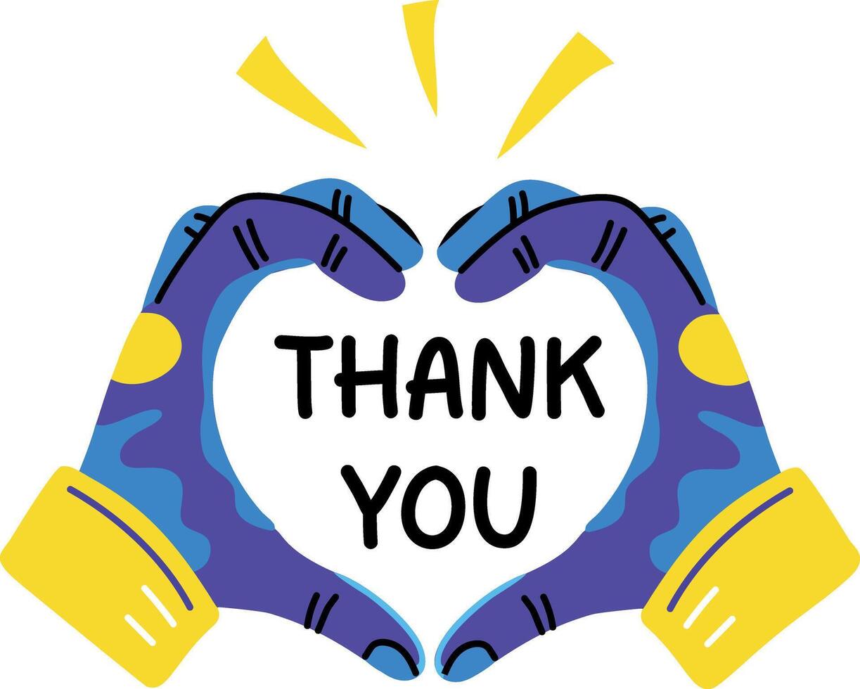 A flat sticker of heart gesture with thank you typography vector
