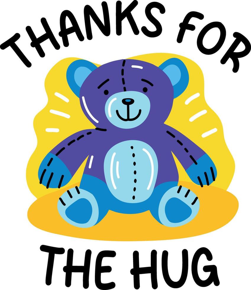 A flat sticker of teddy bear with thanks for the hug typography vector
