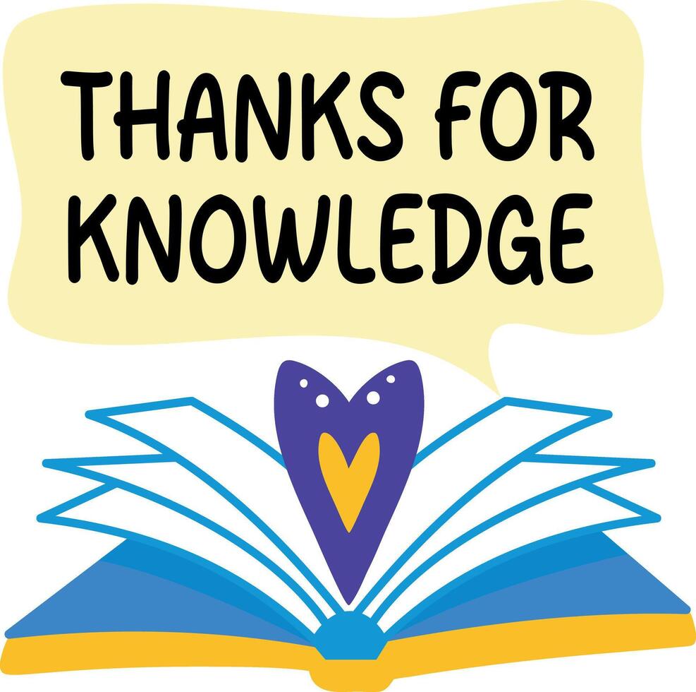 A flat sticker of a book with thanks for knowledge typography vector