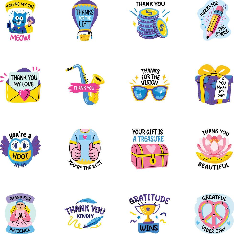 Collection of Flat Style Gratitude Stickers vector