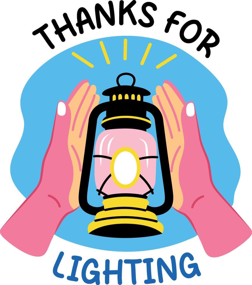 A flat sticker of lantern with thanks for lighting typography vector