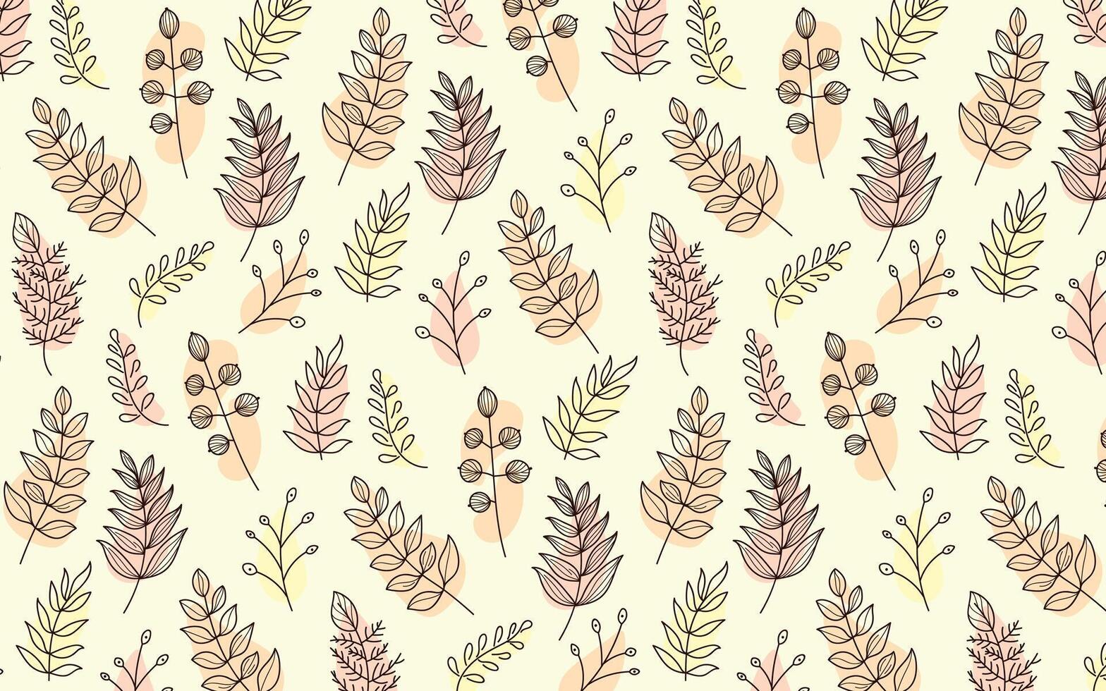 pattern with illustration of minimalist leaves with vintage style in natural and soft tones vector