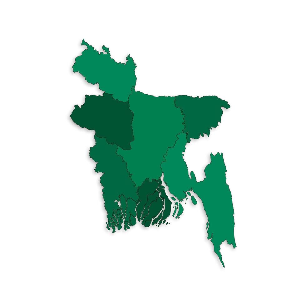 Bangladesh map with border highlighted regions, states, isolated on white background. Template map of Bangladesh. Detailed illustration. vector