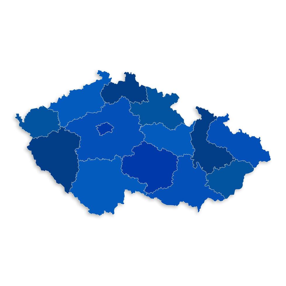 Czech Republic map with border highlighted regions, states, isolated on white background. Template map of Czech Republic. Detailed illustration. vector