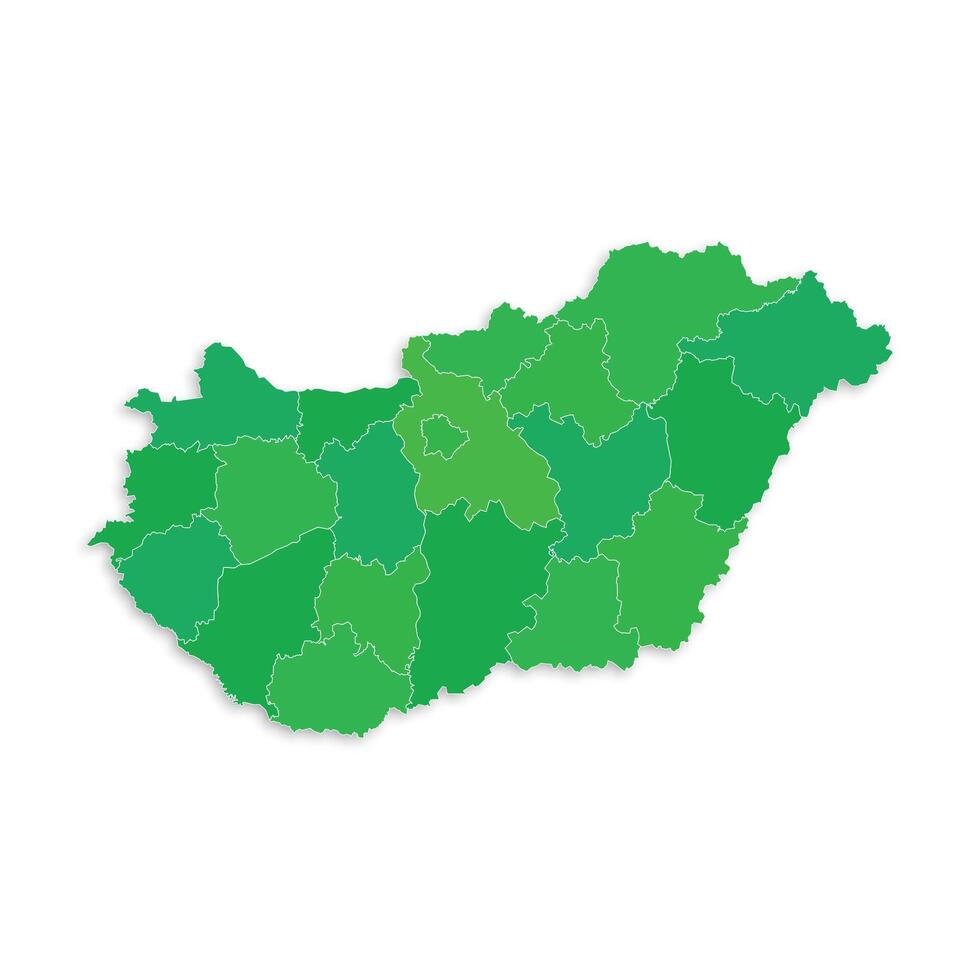 Hungary map with border highlighted regions, states, isolated on white background. Template map of Hungary. Detailed illustration. vector