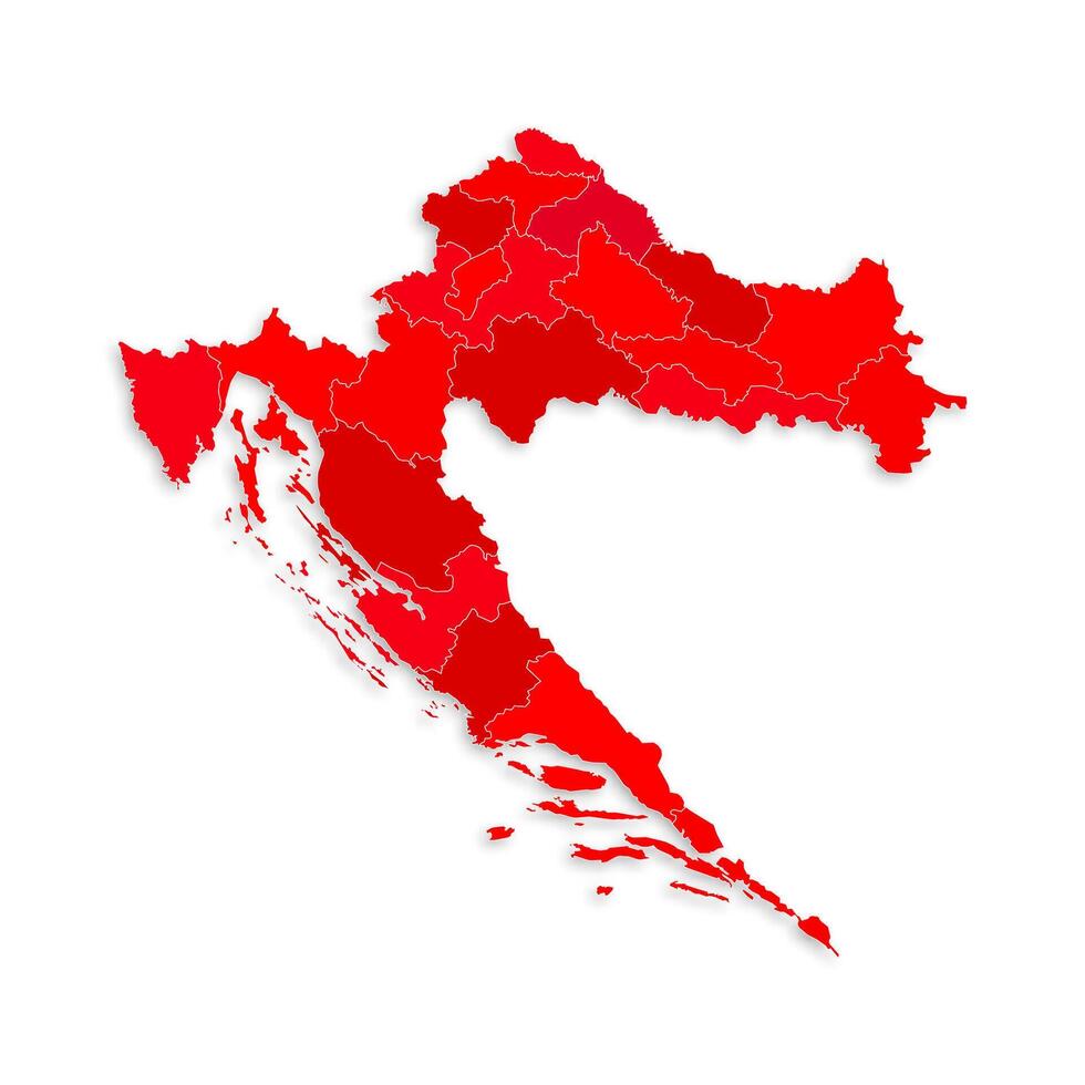 Croatia map with border highlighted regions, states, isolated on white background. Template map of Croatia. Detailed illustration. vector