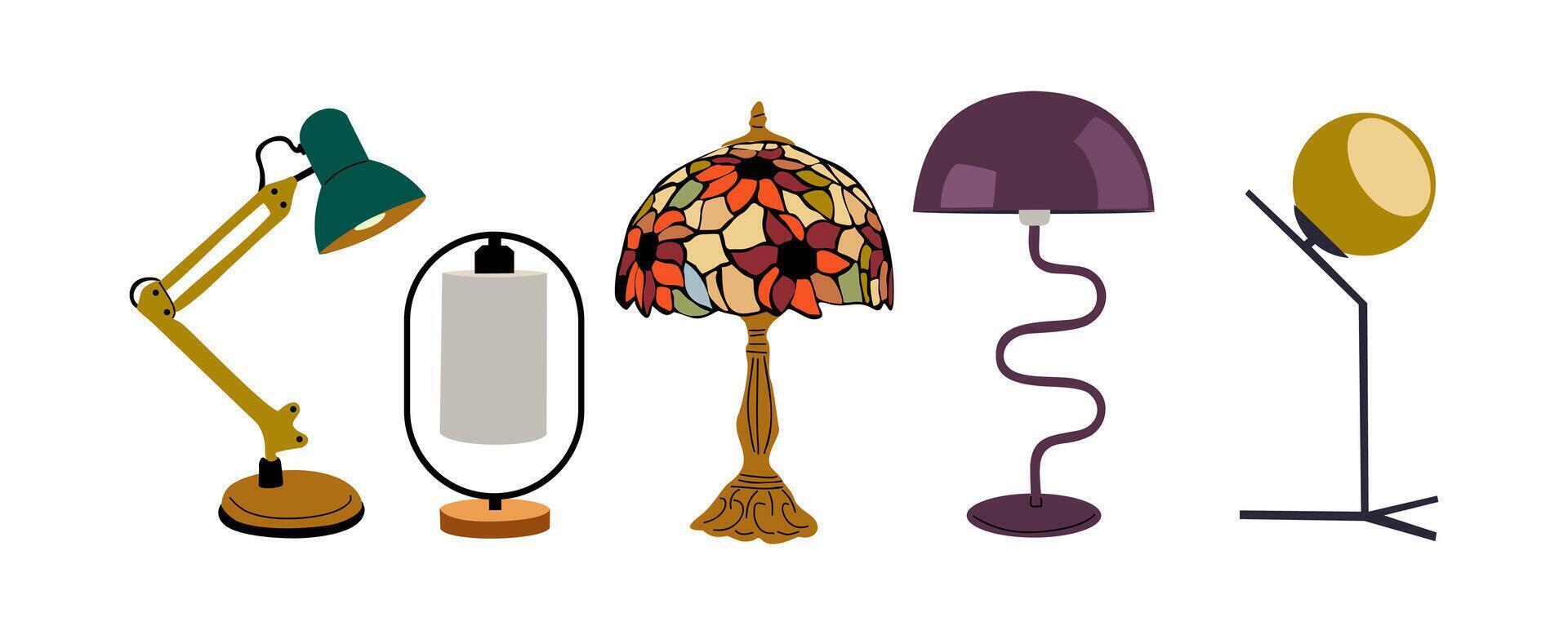 Various lamps and lamps on a white background vector