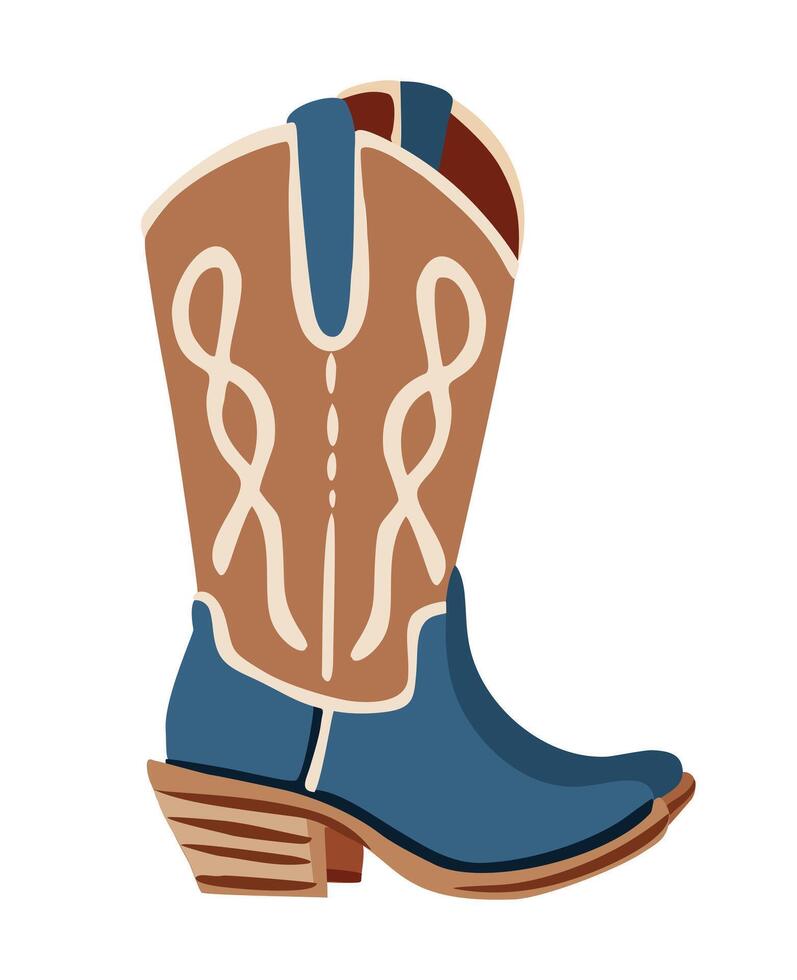 Traditional western cowboy boots decorated with embroidered wild west ornament vector