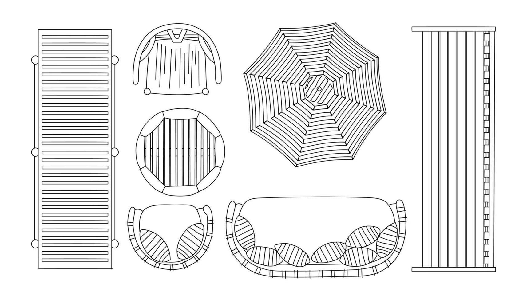 Top view of furniture icons for landscape design vector