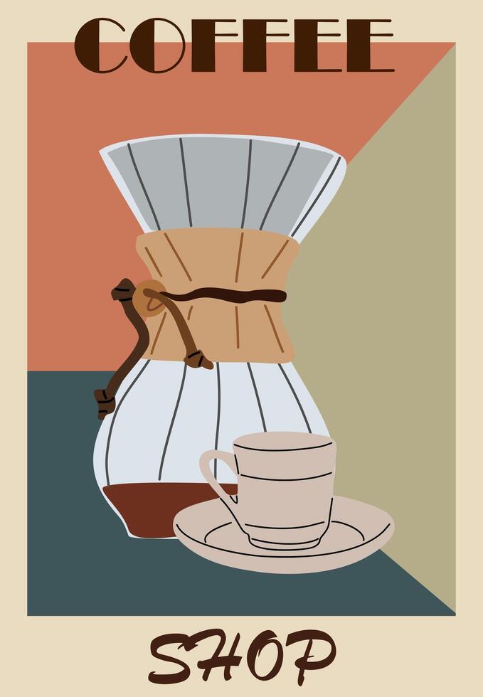 A coffee shop sign featuring a coffee pot, cup, and saucer. The coffee shop is a cozy and inviting place to enjoy a warm cup of coffee and a pastry. The sign is designed to evoke a sense of comfort vector